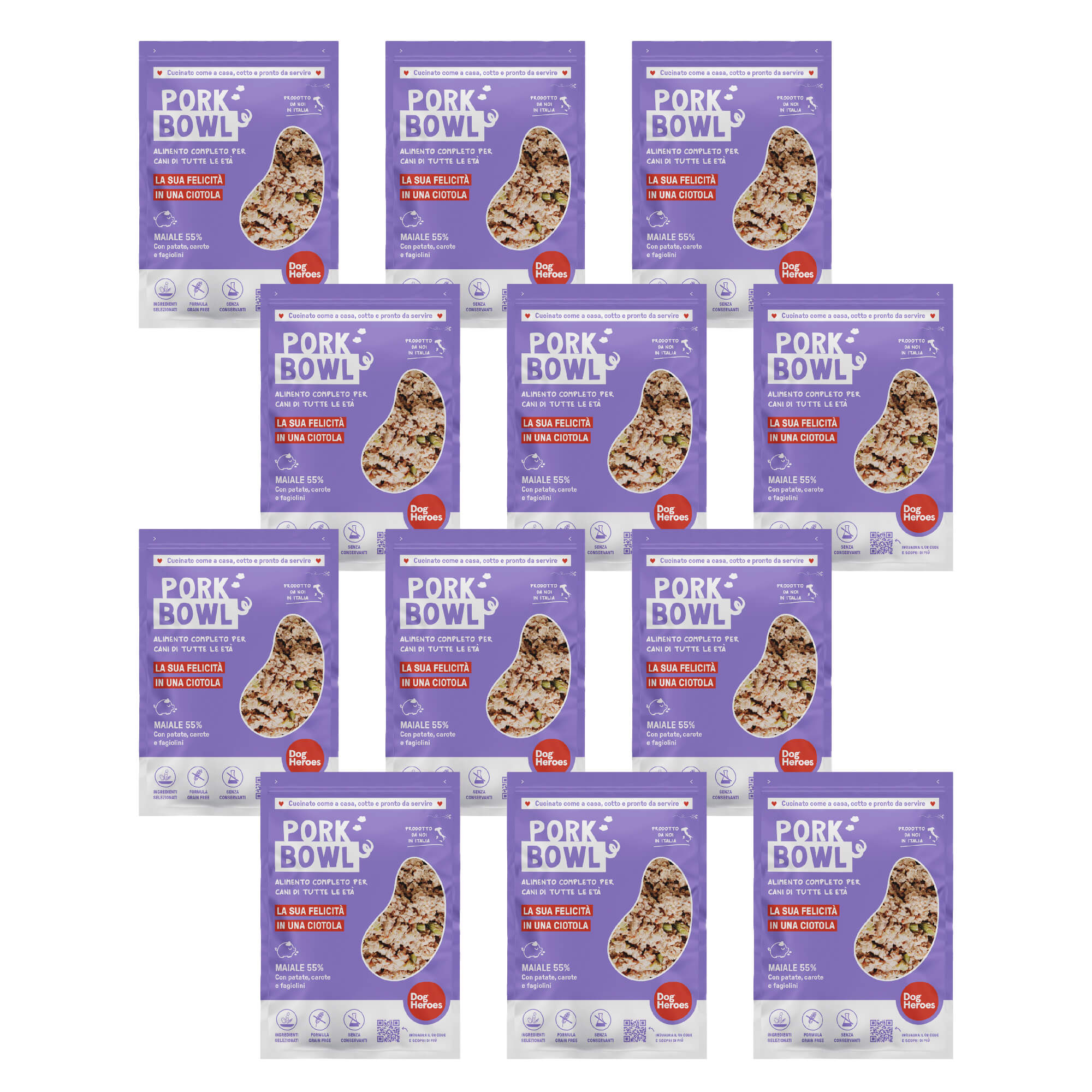 PORK BOWL | 12 PACK - CIBO FRESCO SURGELATO - 55% DI CARNE E VERDURE